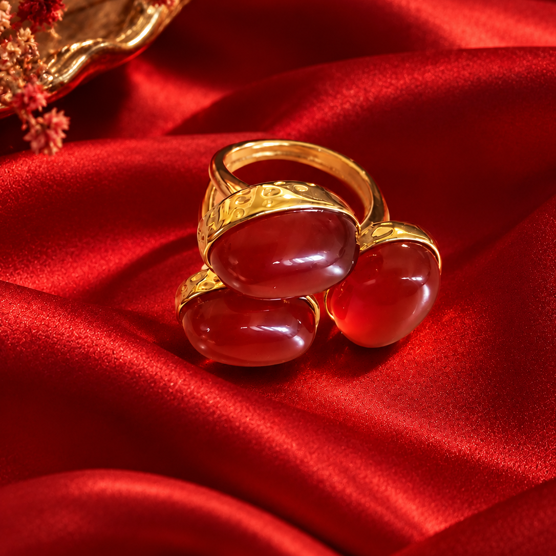 Bague trio rouge Agathe cabochon