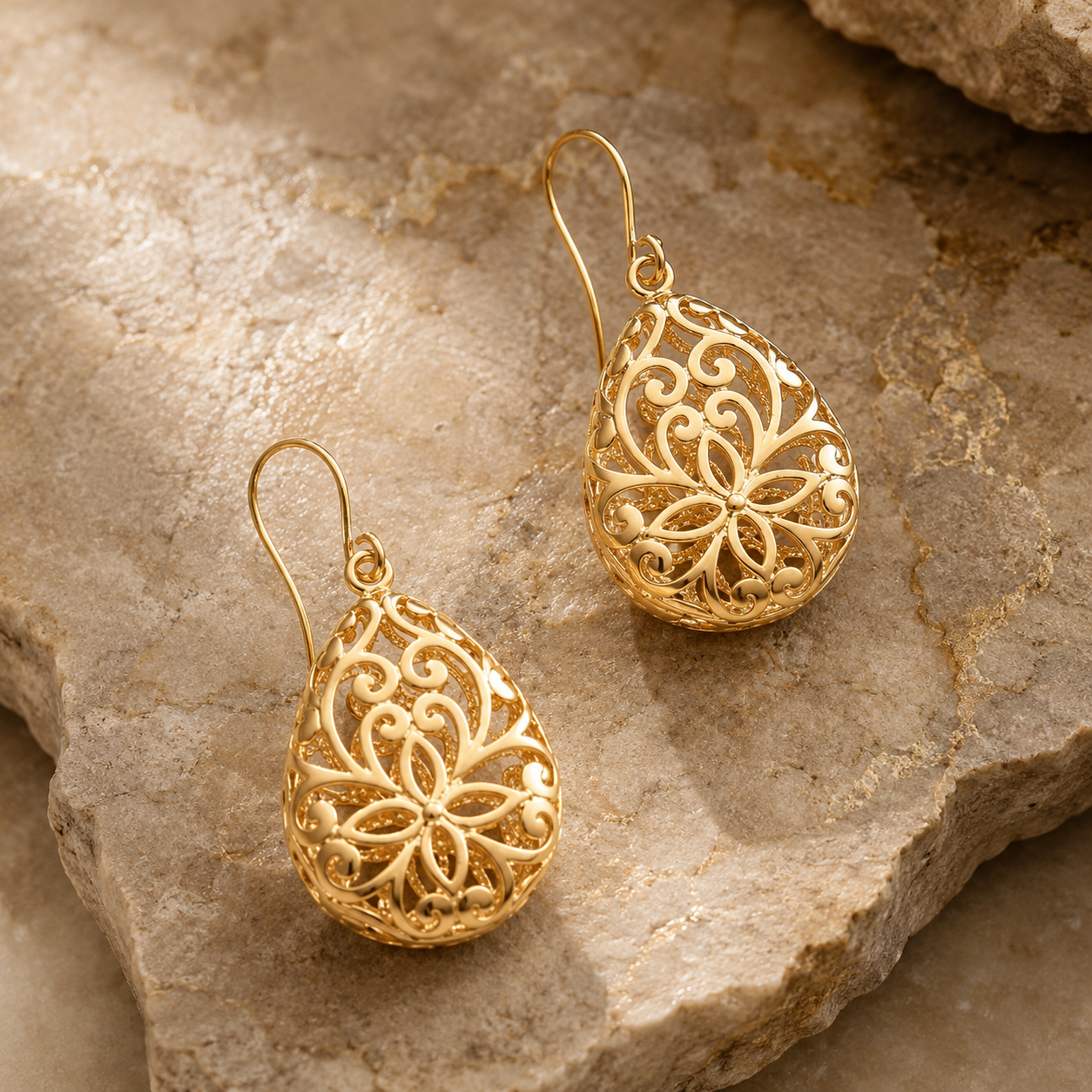 Boucles d'Oreilles Arabesque Ovale Moucharabieh Doré