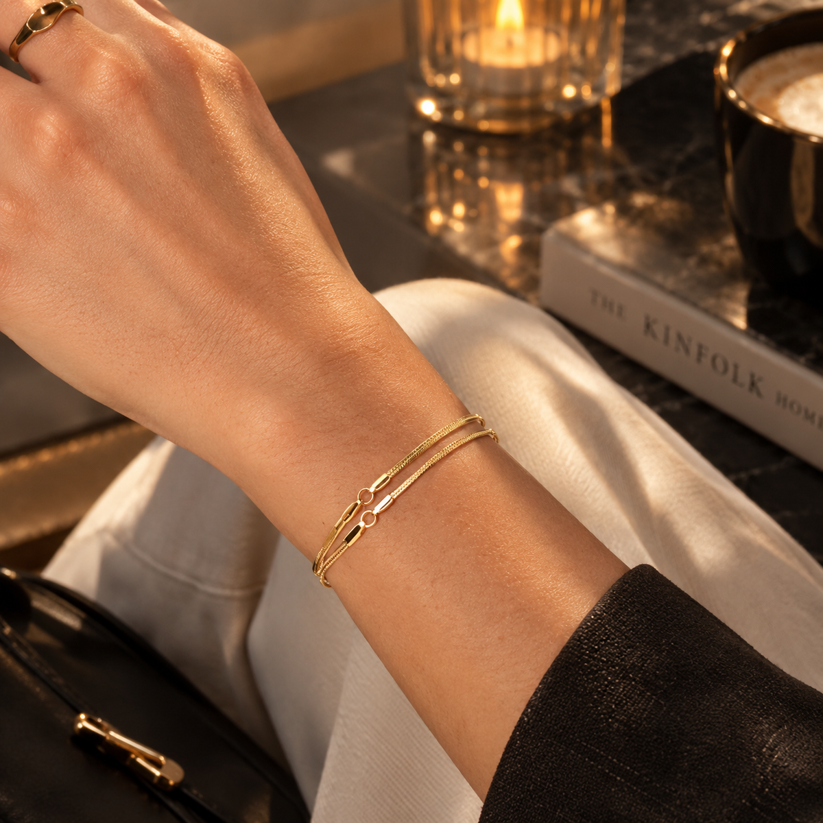 Bracelet doré femme en acier inoxydable – Élégance