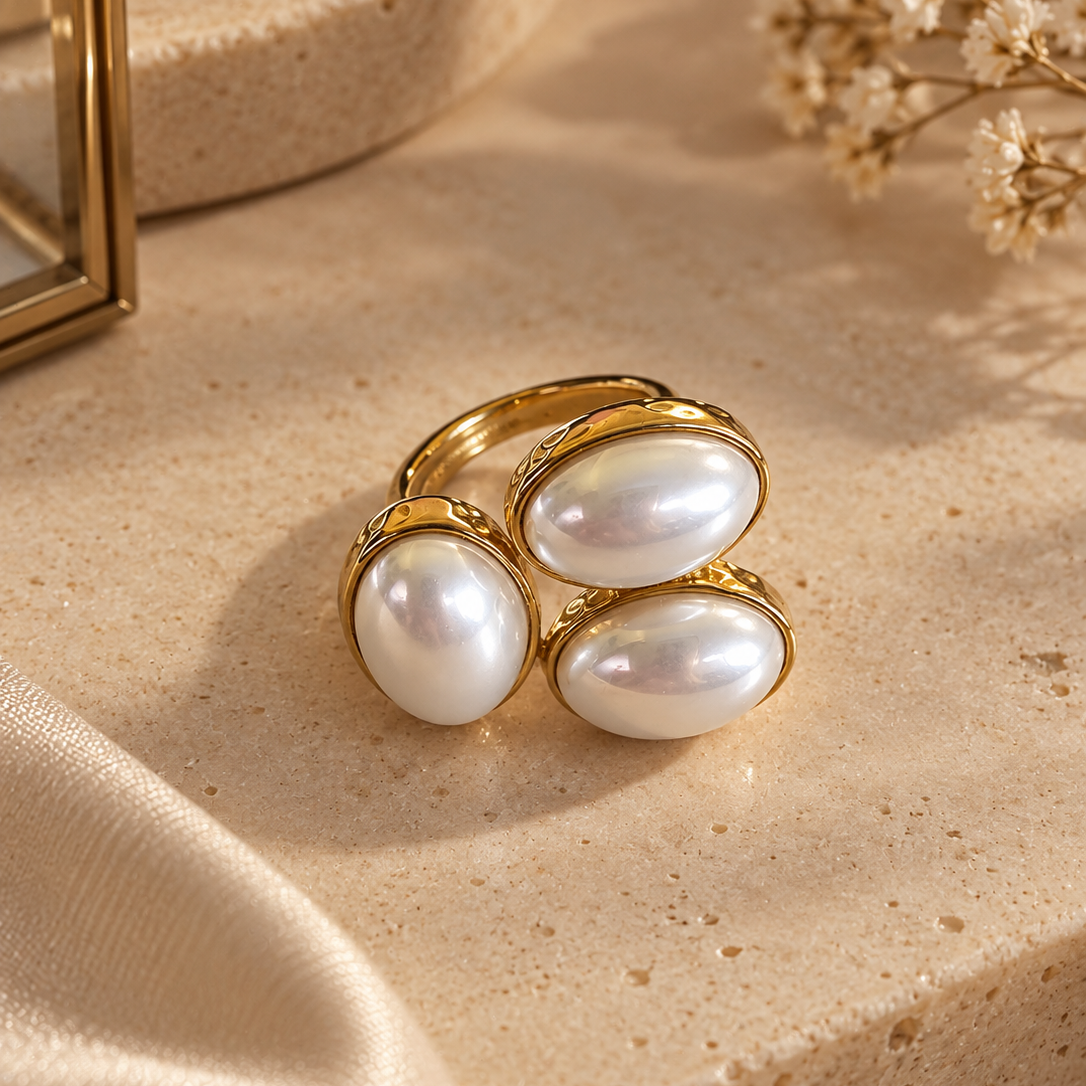 Bague trio cabochon nacre