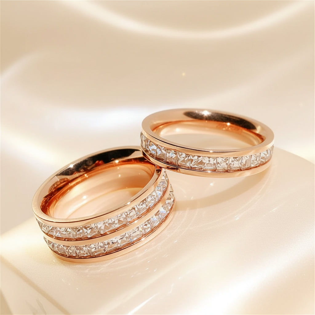 Bague duo façon trio or rose serti de zirconium NaharaBijoux 