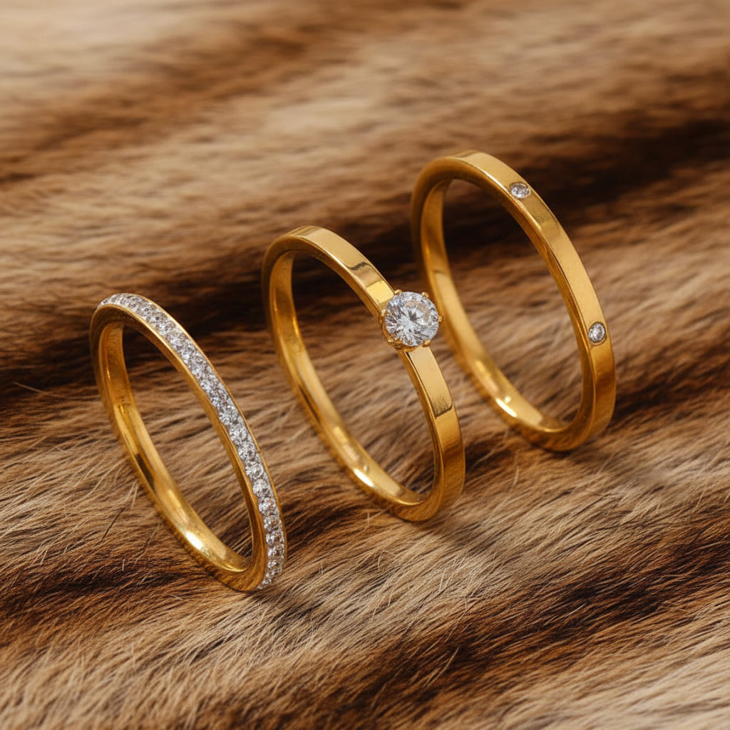 Bague trio alliance or sertie zirconium NaharaBijoux 