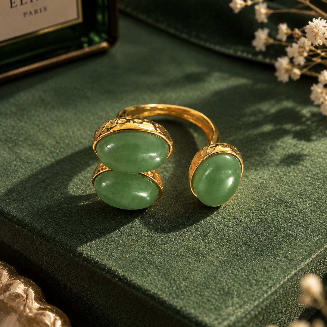 Bague trio cabochon aventurine