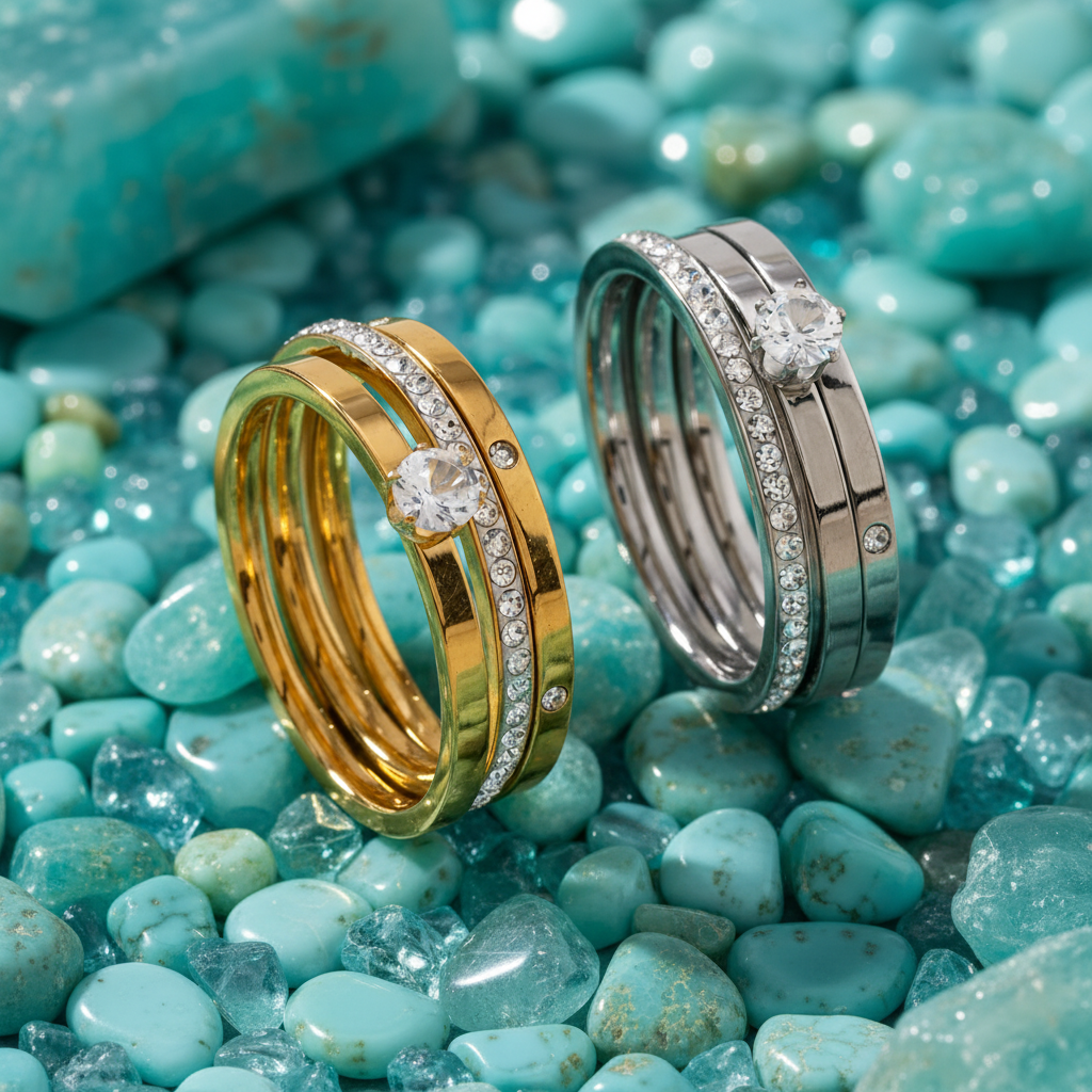 Bague trio alliance argent & or sertie zirconium 
