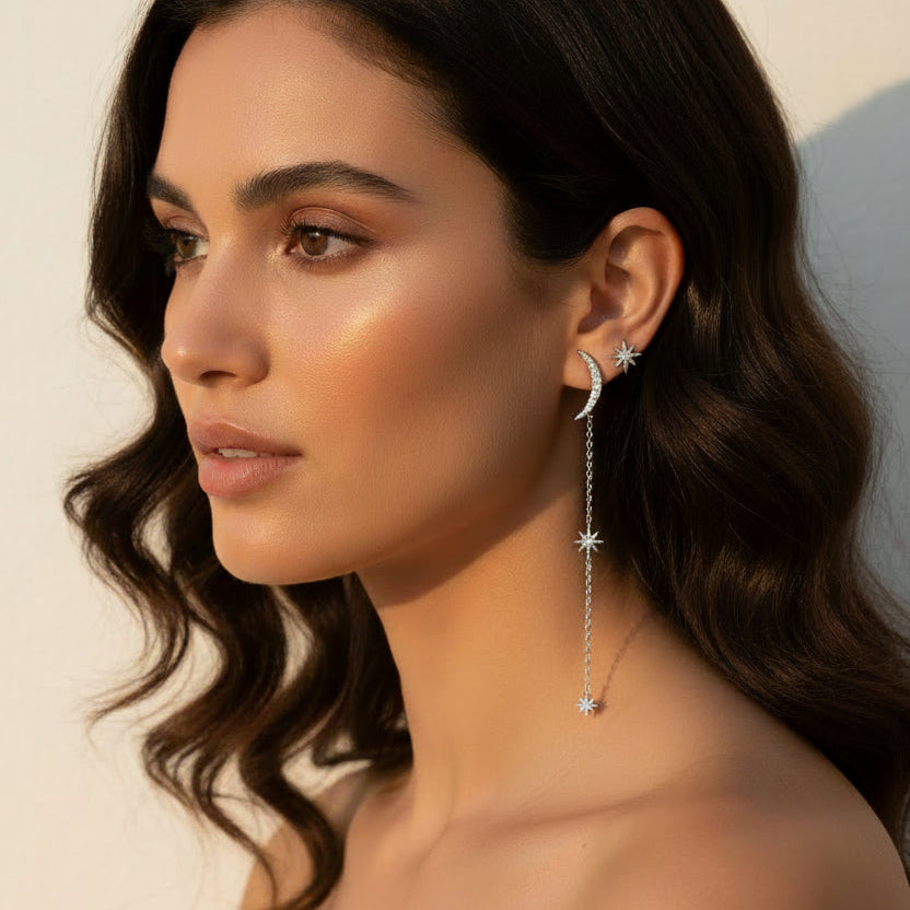 Boucle d'oreille pendante argenté strass NaharaBijoux 