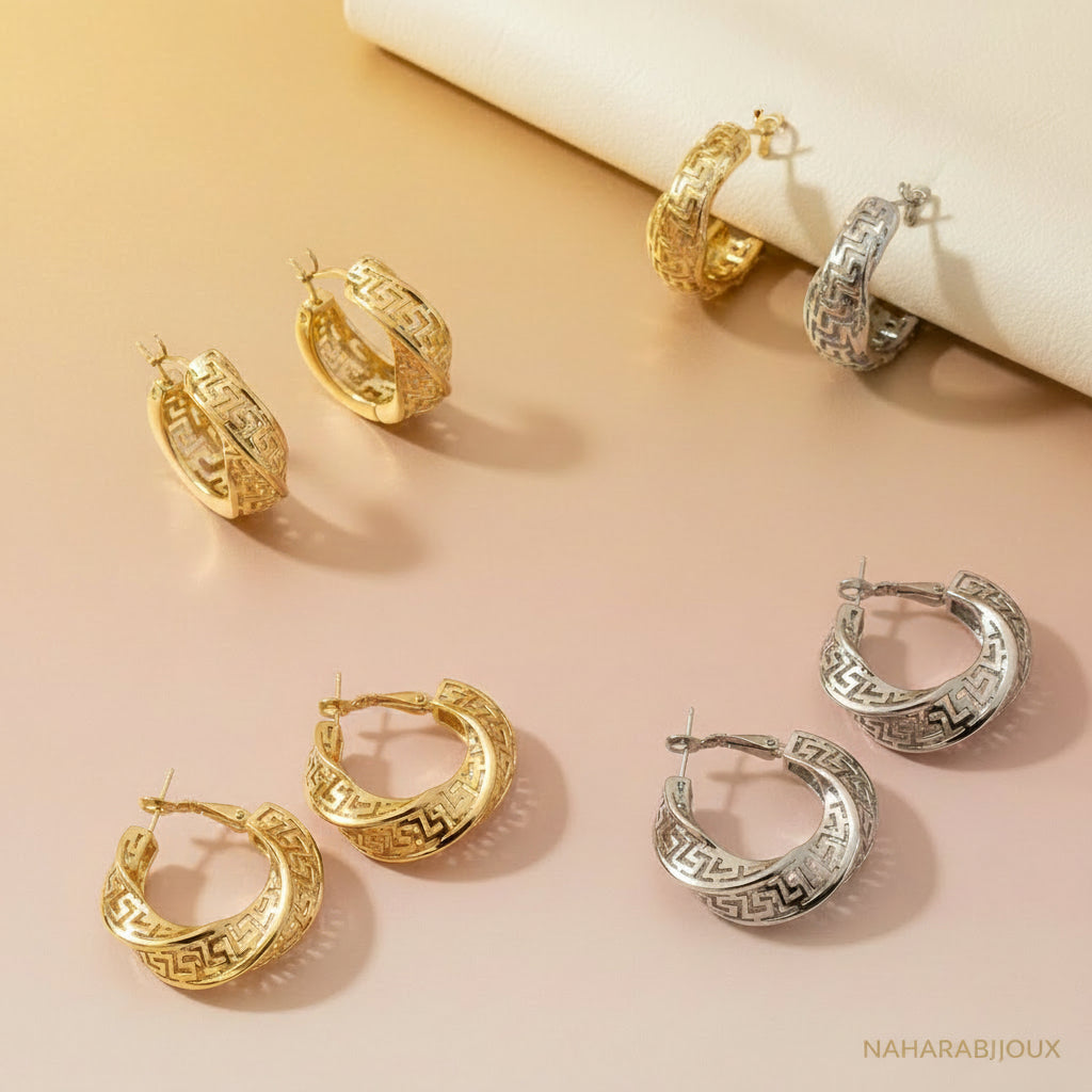 Boucle d'oreille style Versace torsadé argent et doré