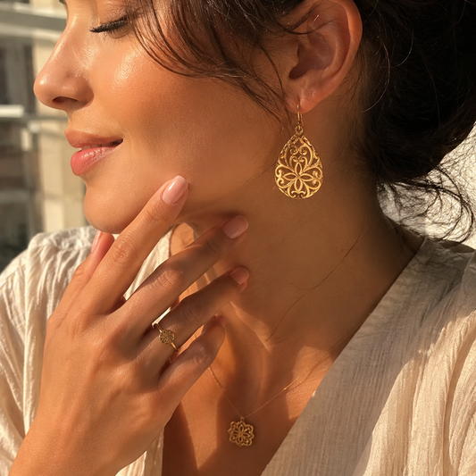 Boucle d'oreille femme moucharabieh doré NaharaBijoux