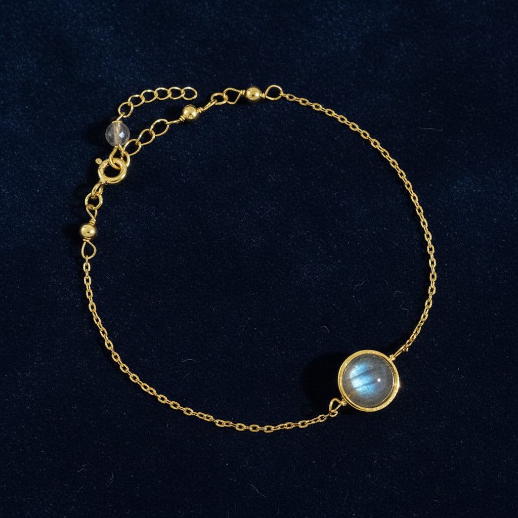 Bracelet argent 925 vermeil avec pierre de lune et aigue-marine 