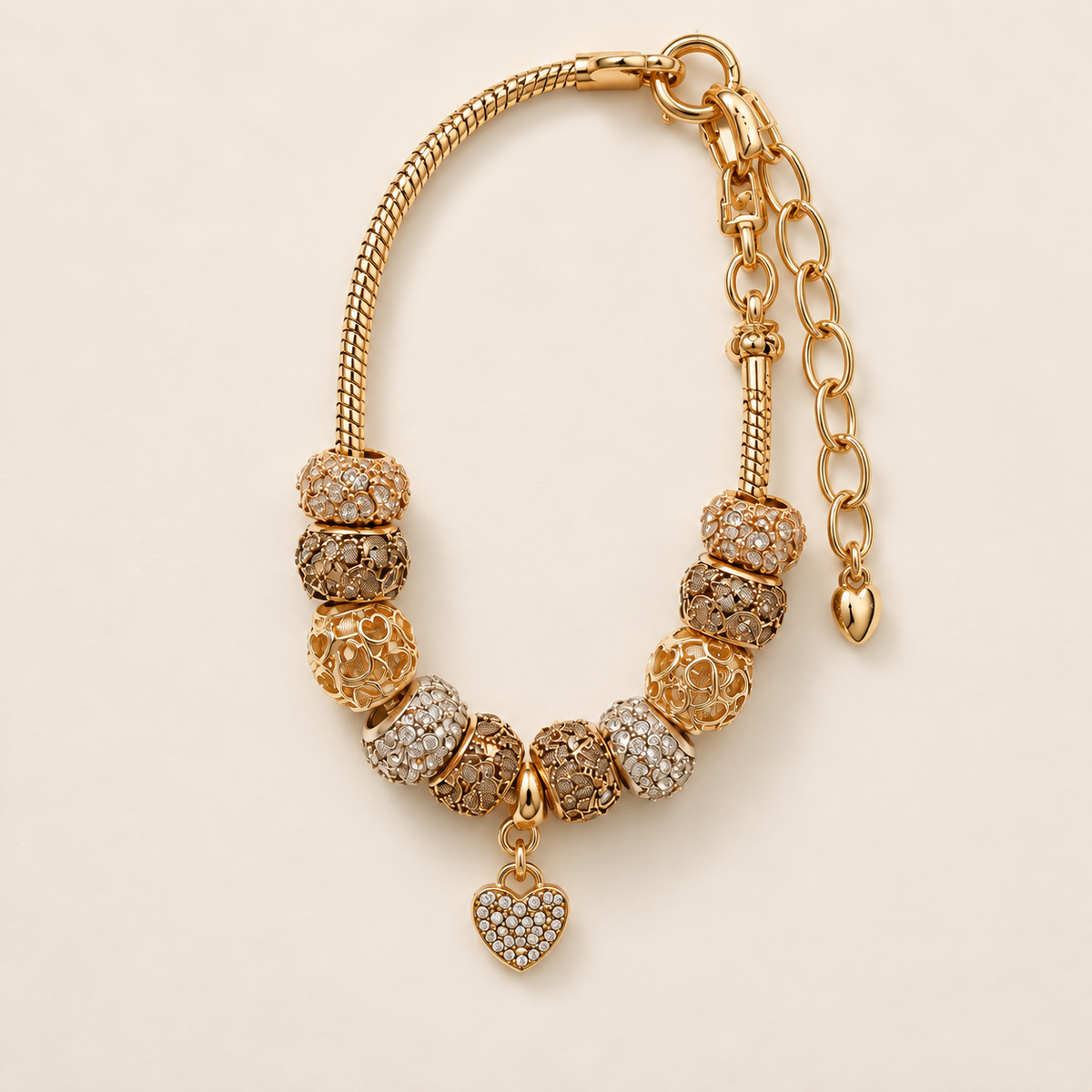 Bracelet charms doré acier inoxydable femme NaharaBijoux cœur