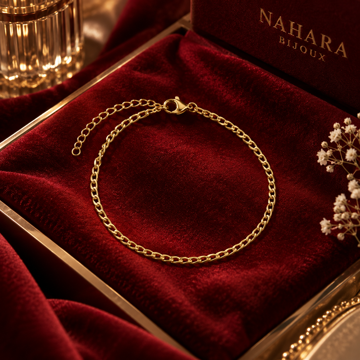 Bracelet gourmette fine doré or NaharaBijoux acier inoxydable 