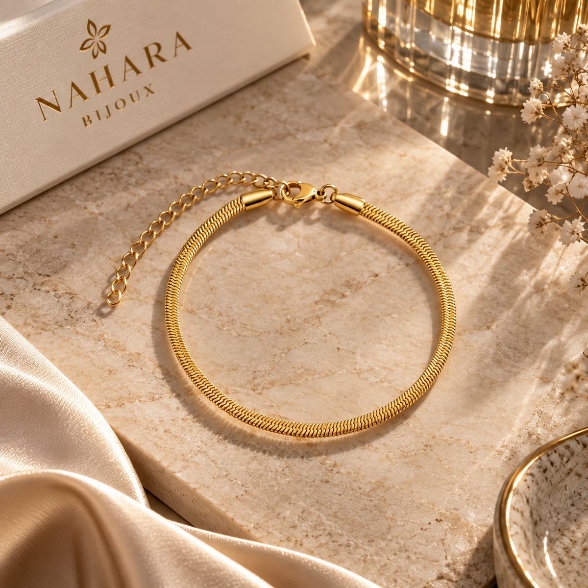 Bracelet plat fin or doré femme NaharaBijoux tennis 