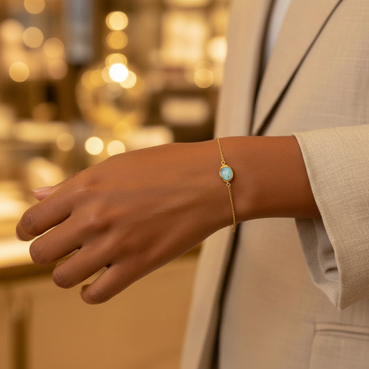 Bracelet fin en argent 925 avec pierre de lune et aigue-marine — NaharaBijoux"