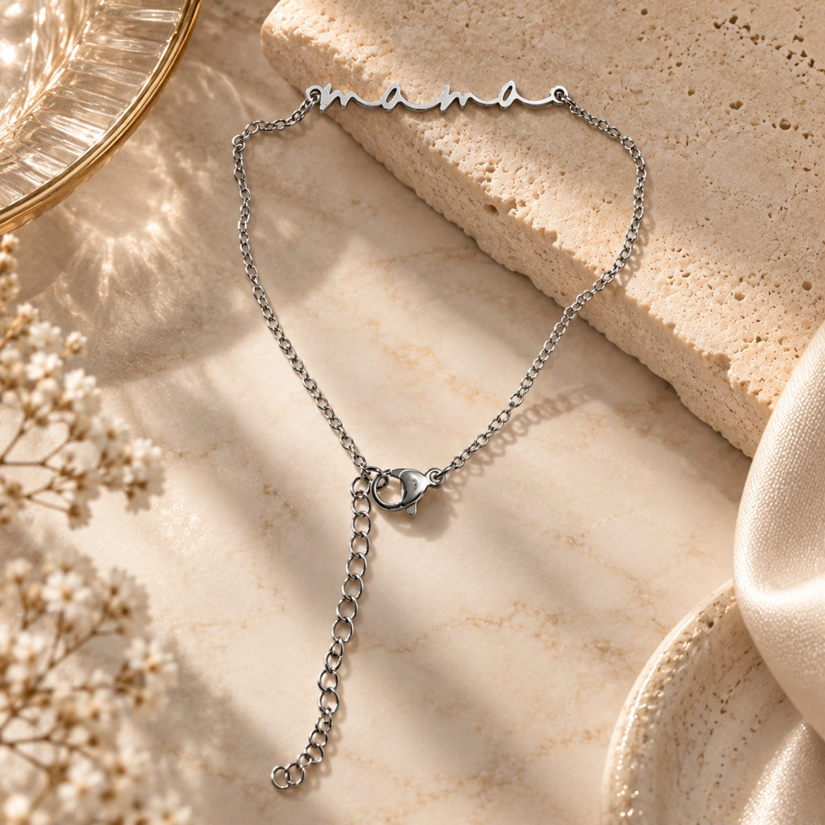 Bracelet Mama argenté en acier inoxydable – Cadeau pour maman