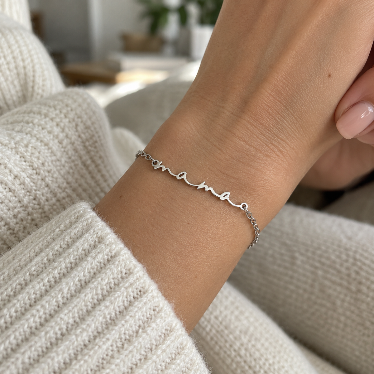 Bracelet Mama argenté en acier inoxydable – Cadeau pour maman