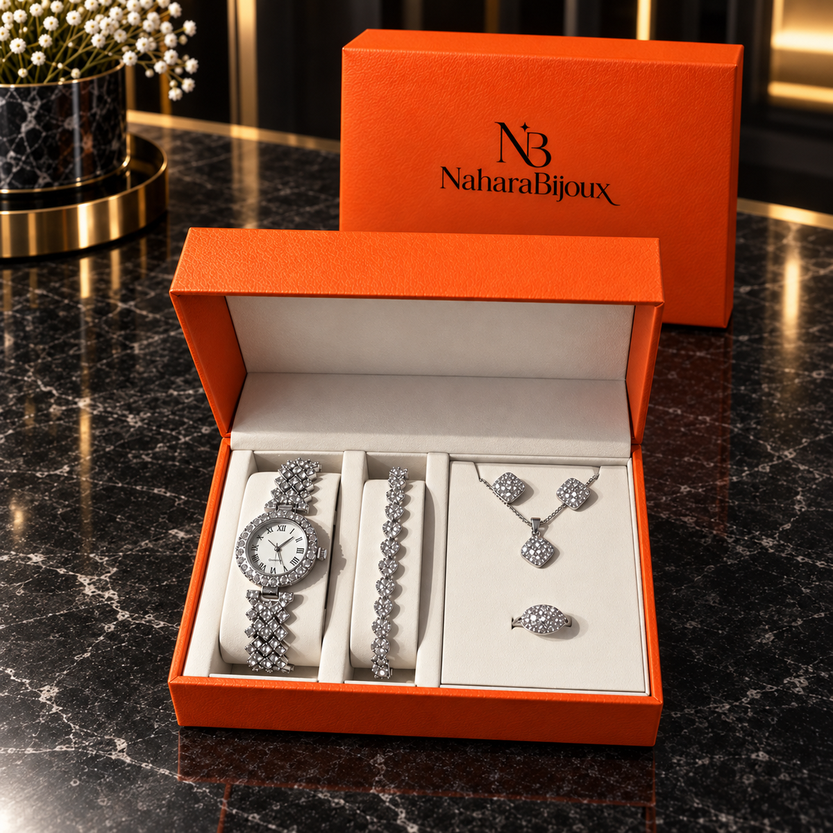 Bijoux coffret montre argent strass
