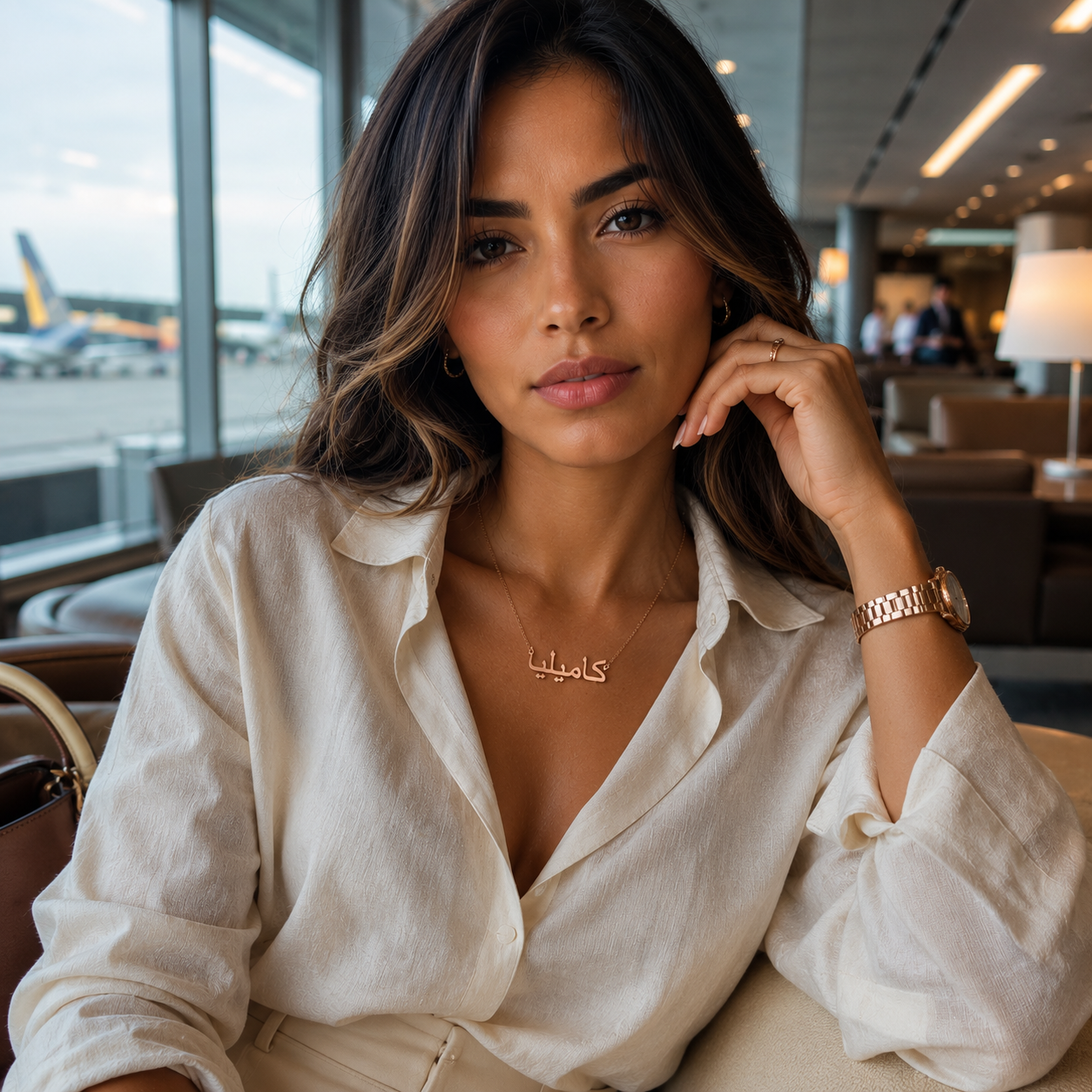 Kamélia collier personnalisé arabe or 