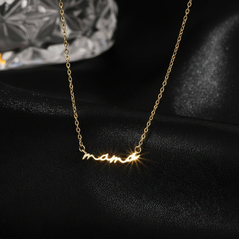 Collier en argent véritable doré "Mama" 