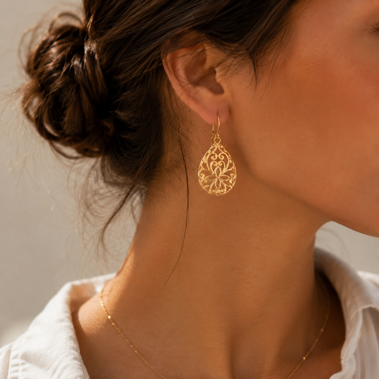 Boucles d'Oreilles Arabesque Ovale Moucharabieh Doré