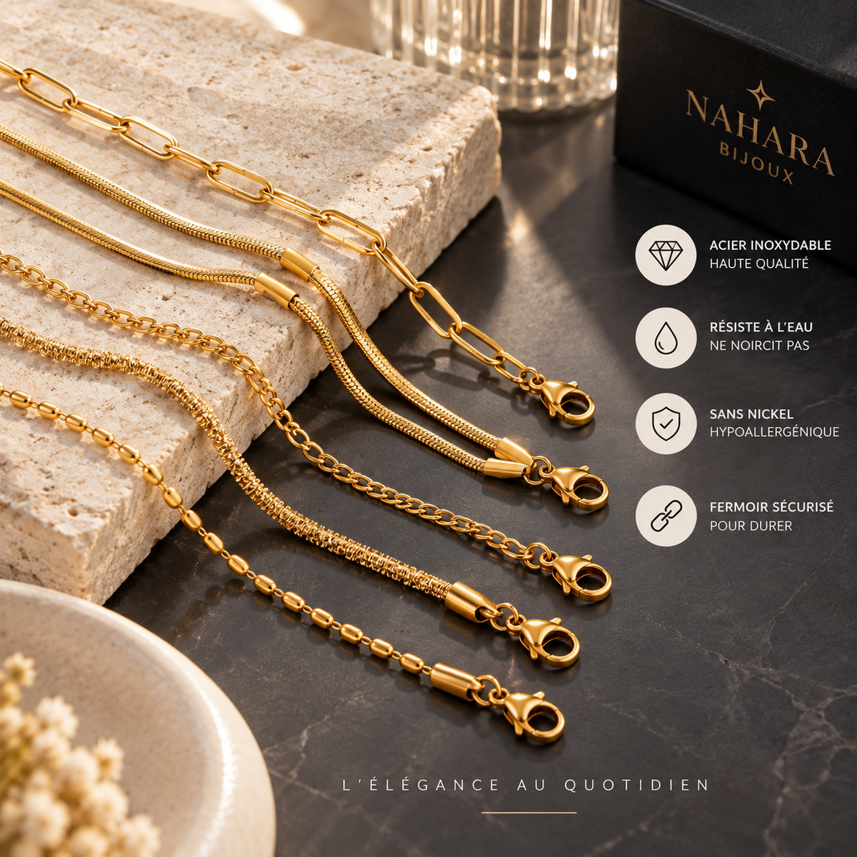 Fiche bracelets acier inoxydable magnifique NaharaBijoux 