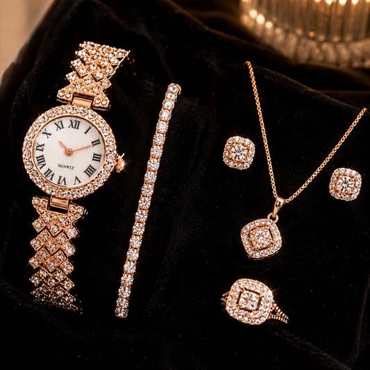 Bijoux et montre strass ensemble rose