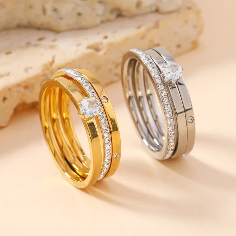 Trio bague Or, Argent, Rose